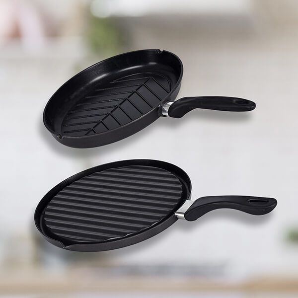 Two cast grill pans